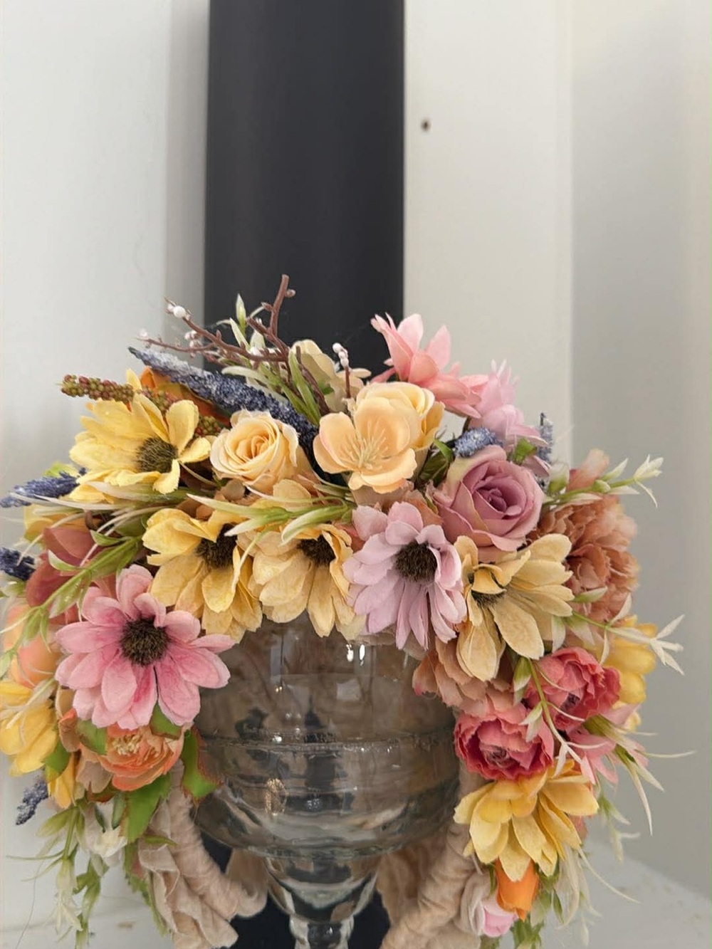 Faux Floral Crown – Pink, Yellow & Cream Floral Headpiece